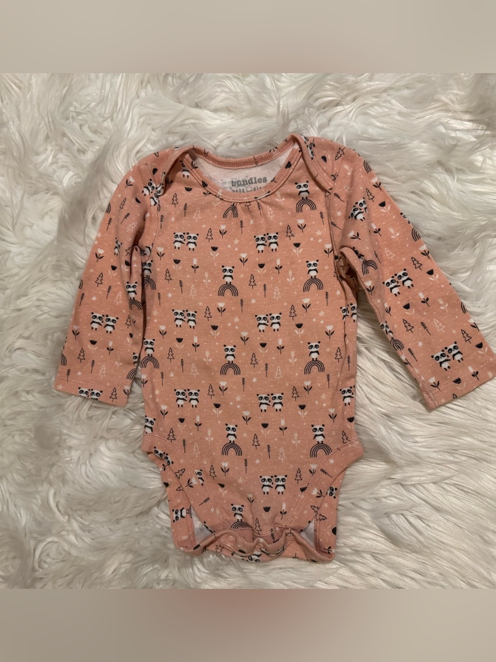 Bundles Baby Place Baby Girls 6-9M Pink Panda Rainbow Long Sleeve Bodysuit
